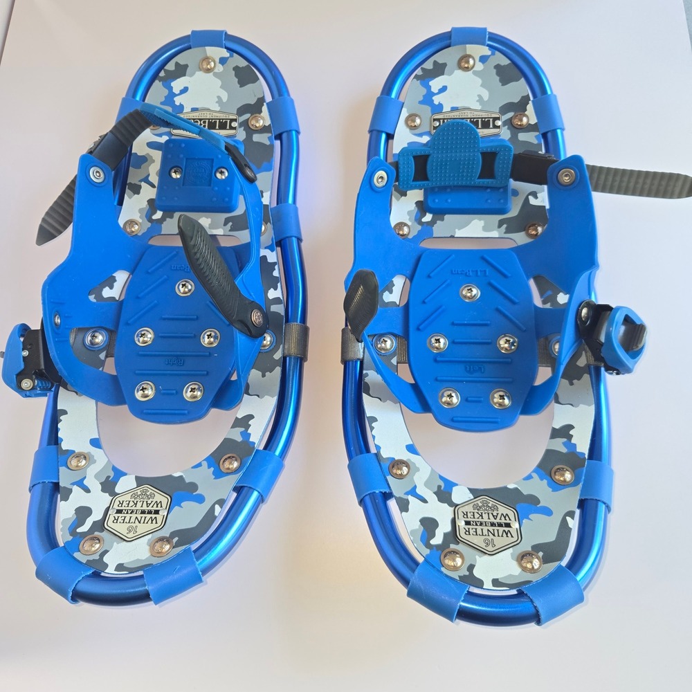 L.L. Bean Winter‎ Walker 16 Snowshoes Kids Blue Camo Aluminum Frame Ratchet
